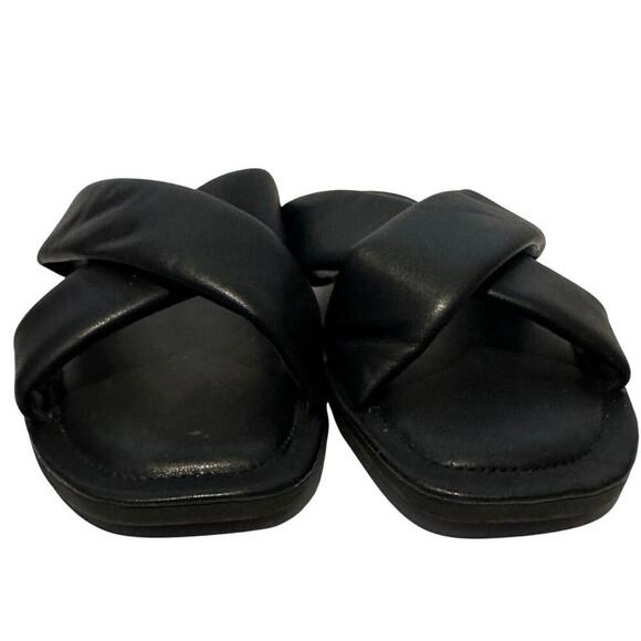 A New Day Size 8.5 Daisy Cross Slide Puff Sandals Black Summer Vacation Comfy - Picture 3 of 8